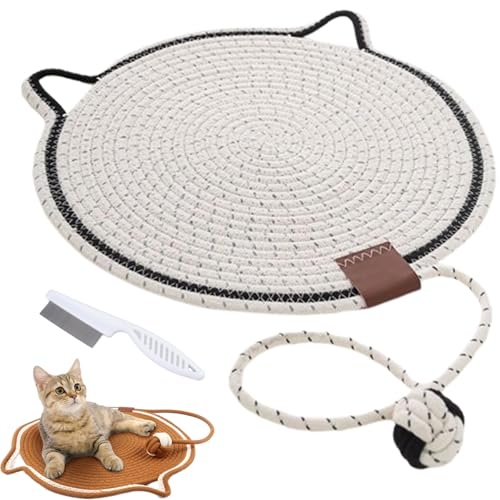 Avanise Doppeltes Kratzpad, Kratzpads Für Hauskatzen, Katzenkratzmatte Aus Natürlichem Baumwollseil, Katzenkratzpad In Großer Größe, Katzenbett, Katzenkratzpad Mit Katzenspielzeug (White,19.5in) von Avanise