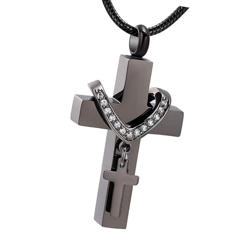 Avejjbaey Modische Halskette mit doppeltem Kreuzanhänger für Haustiere, korrosionsbeständig, Edelstahl, Urnen-Medaillons, Gedenkschmuck, Haustier-Anhänger Avejjbaey Modische Halskette mit doppeltem Kreuzanhänger für Haustiere, korrosionsbeständig, Edelstahl, Urnen-Medaillons, Gedenkschmuck, Haustier-Anhänger von Avejjbaey