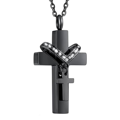 Avejjbaey Modische Halskette mit doppeltem Kreuzanhänger für Haustiere, korrosionsbeständig, Edelstahl, Urnen-Medaillons, Gedenkschmuck, Haustier-Anhänger Avejjbaey Modische Halskette mit doppeltem Kreuzanhänger für Haustiere, korrosionsbeständig, Edelstahl, Urnen-Medaillons, Gedenkschmuck, Haustier-Anhänger von Avejjbaey