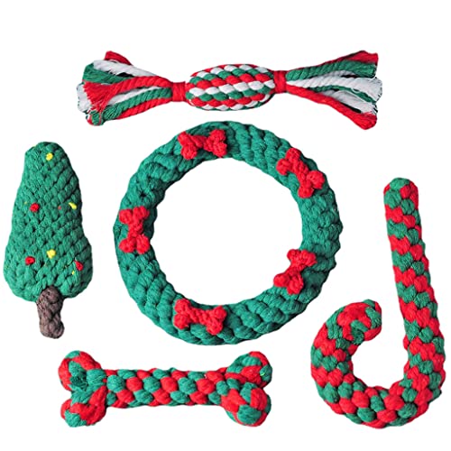 Avejjbaey Weihnachts-Hundespielzeug für Welpen, Hundespielzeug für aggressive Kauer, interaktives gefülltes Tauziehen, Spielzeug für Langeweile, Zahnspielzeug für Welpen, 5 Stück von Avejjbaey