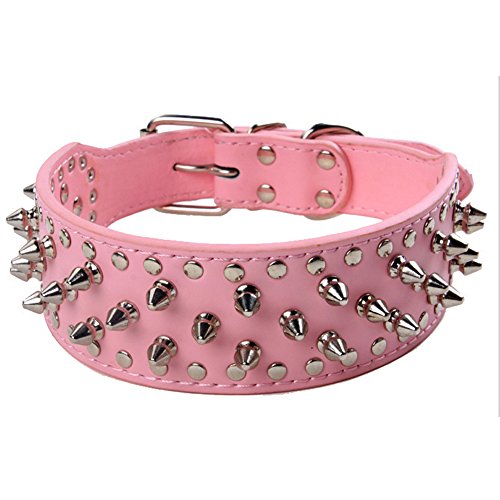 Avenpets 50,8 - 66 cm Länge 5,1 cm Breite Spike-Nieten, Lederhalsband für Pitbull Mastiff Boxer (Pink, S) von Avenpets