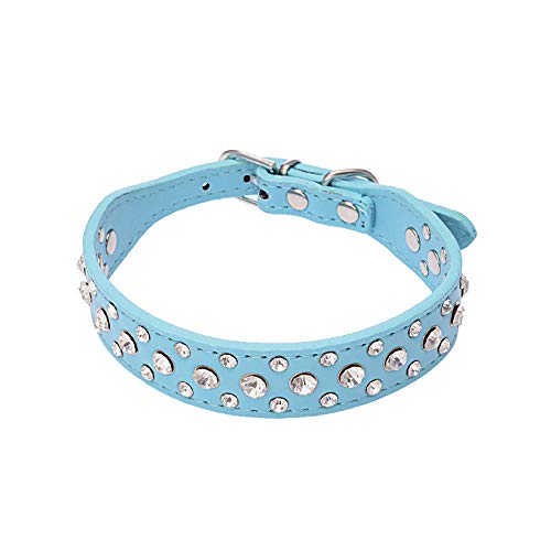 Avenpets Hundehalsband / Katzenhalsband, Leder, mit Strasssteinen, Größe XL, Blau, 25,4 - 61 cm von Avenpets