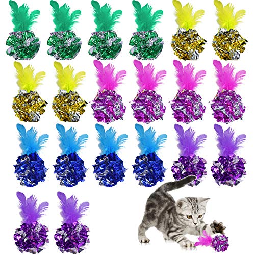 AvoDovA 20 Stück Katze Spielzeug Mit Bällen und Feder - 6CM Bunte Crinkle und Mylar Bälle, Interaktives Kätzchen Spielzeug, Knisternde Bälle für Katzen, Hunde und Kitty AvoDovA 20 Stück Katze Spielzeug Mit Bällen und Feder - 6CM Bunte Crinkle und Mylar Bälle, Interaktives Kätzchen Spielzeug, Knisternde Bälle für Katzen, Hunde und Kitty von AvoDovA