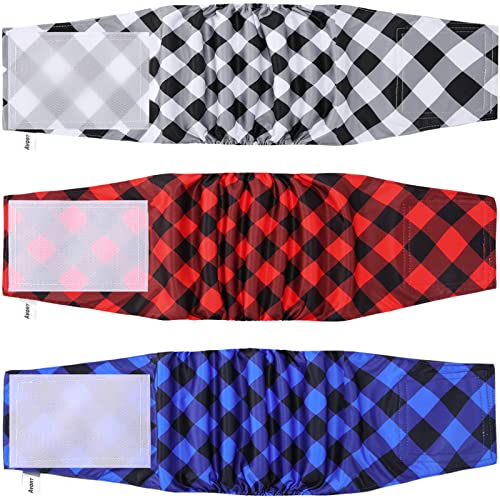 Avont 3 Stück Wiederverwendbare Rüde Hundewindeln, Bauchband für Inkontinenz, Waschbare und Umweltfreundliche Plaid-Windeln Avont 3 Stück Wiederverwendbare Rüde Hundewindeln, Bauchband für Inkontinenz, Waschbare und Umweltfreundliche Plaid-Windeln von Avont