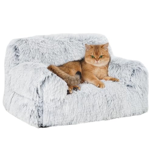 Avont Flauschig Katzenbett, abnehmbar & waschbar Bezug Katzensofa für Katzen klein Hunde -Leichtgrau von Avont