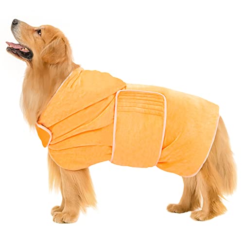 Avont Hundebademantel Handtuch Hundedusche Saugfähiges Badetuch aus Microfaser Schnelltrocknend Wintermantel Wärmer für Haustiere Strand Verstellbar Bathrobe Verschiedene Größen- Gelb 2XL von Avont