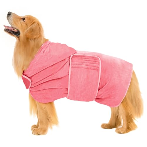 Avont Hundebademantel Handtuch Hundedusche Saugfähiges Badetuch aus Microfaser Schnelltrocknend Wintermantel Wärmer für Haustiere Strand Verstellbar Bathrobe Verschiedene Größen- DustyRose 3XL von Avont