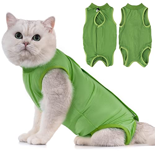 Avont Katzenbody nach OP Erholungsanzug Kleidung Modal Recovery Kastration Spay Entwöhnung Leckschutz Suit für Katze, Bauchwunden oder Hautkrankheiten-S-Grün von Avont