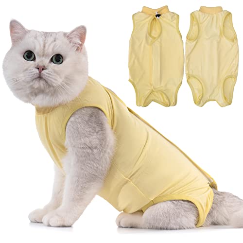 Avont Katzenbody nach OP Erholungsanzug Kleidung Modal Recovery Kastration Spay Entwöhnung Leckschutz Suit für Katze, Bauchwunden oder Hautkrankheiten-S-Gelb von Avont
