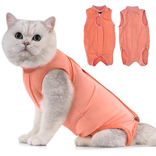 Avont Katzenbody nach OP Erholungsanzug Kleidung Modal Recovery Kastration Spay Entwöhnung Leckschutz Suit für Katze, Bauchwunden oder Hautkrankheiten-L-Koralle von Avont