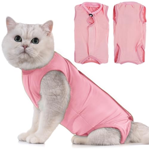 Avont Katzenbody nach OP Erholungsanzug Kleidung Modal Recovery Kastration Spay Entwöhnung Leckschutz Suit für Katze, Bauchwunden oder Hautkrankheiten-L-Rose von Avont