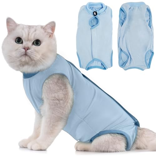 Avont Katzenbody nach OP Erholungsanzug Kleidung Modal Recovery Kastration Spay Entwöhnung Leckschutz Suit für Katze, Bauchwunden oder Hautkrankheiten-M-Blau von Avont