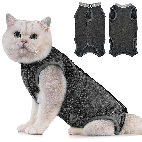 Avont Katzenbody nach OP Erholungsanzug Kleidung Modal Recovery Kastration Spay Entwöhnung Leckschutz Suit für Katze, Bauchwunden oder Hautkrankheiten-M-Dunkelgrau von Avont
