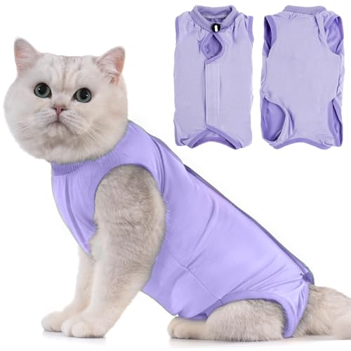 Avont Katzenbody nach OP Erholungsanzug Kleidung Modal Recovery Kastration Spay Entwöhnung Leckschutz Suit für Katze, Bauchwunden oder Hautkrankheiten-M-Lavender von Avont