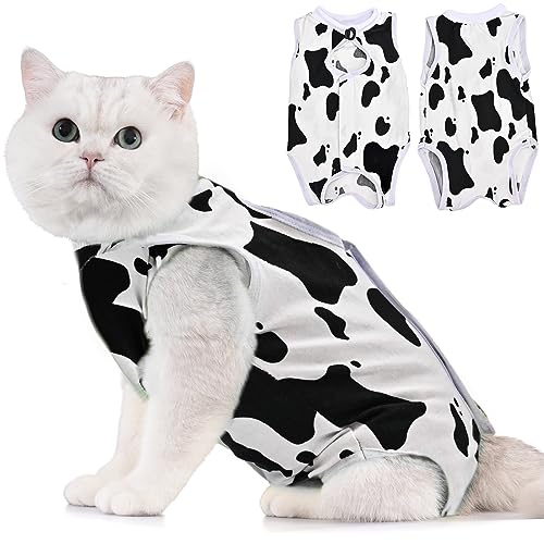 Avont Katzenbody nach OP Erholungsanzug Kleidung Modal Recovery Kastration Spay Entwöhnung Leckschutz Suit für Katze, Bauchwunden oder Hautkrankheiten-M-Milchkuh von Avont