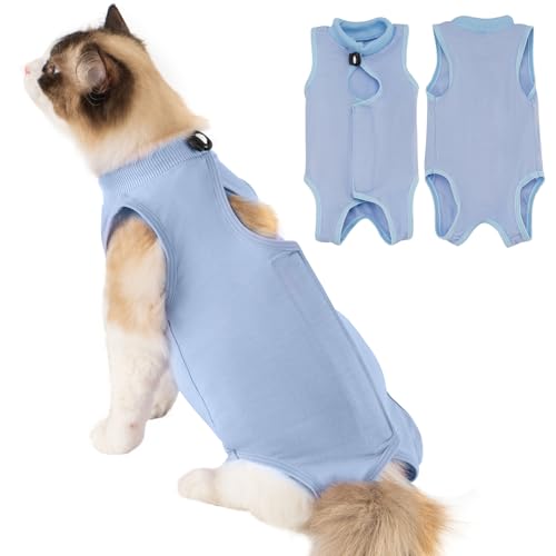 Avont Katzenbody nach OP Erholungsanzug Kleidung Modal Recovery Kastration Spay Entwöhnung Leckschutz Suit für Katze, Bauchwunden oder Hautkrankheiten -S/Blau von Avont