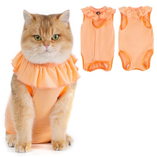 Avont Katzenbody nach OP Erholungsanzug Kleidung Modal Recovery Kastration Spay Entwöhnung Leckschutz Suit für Katze, Bauchwunden oder Hautkrankheiten-S-Apricot von Avont