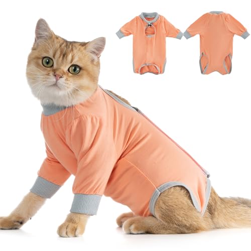 Avont Katzenbody nach OP Erholungsanzug Kleidung Modal Recovery Kastration Spay Entwöhnung Leckschutz Suit für Katze, Bauchwunden oder Hautkrankheiten-S-Coral von Avont