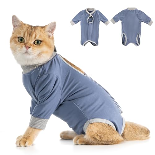 Avont Katzenbody nach OP Erholungsanzug Kleidung Modal Recovery Kastration Spay Entwöhnung Leckschutz Suit für Katze, Bauchwunden oder Hautkrankheiten-S-Greyblue von Avont