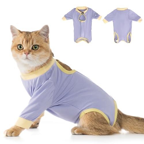 Avont Katzenbody nach OP Erholungsanzug Kleidung Modal Recovery Kastration Spay Entwöhnung Leckschutz Suit für Katze, Bauchwunden oder Hautkrankheiten-S-Lavender von Avont