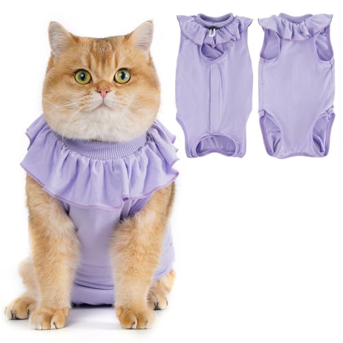 Avont Katzenbody nach OP Erholungsanzug Kleidung Modal Recovery Kastration Spay Entwöhnung Leckschutz Suit für Katze, Bauchwunden oder Hautkrankheiten-S-Lilac von Avont