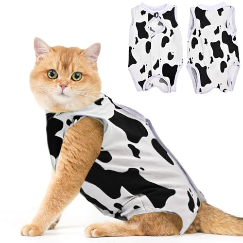 Avont Katzenbody nach OP Erholungsanzug Kleidung Modal Recovery Kastration Spay Entwöhnung Leckschutz Suit für Katze, Bauchwunden oder Hautkrankheiten-S-Milchkuh von Avont
