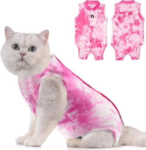 Avont Katzenbody nach OP Erholungsanzug Kleidung Modal Recovery Kastration Spay Entwöhnung Leckschutz Suit für Katze, Bauchwunden oder Hautkrankheiten-S-Tiedye Rosa von Avont