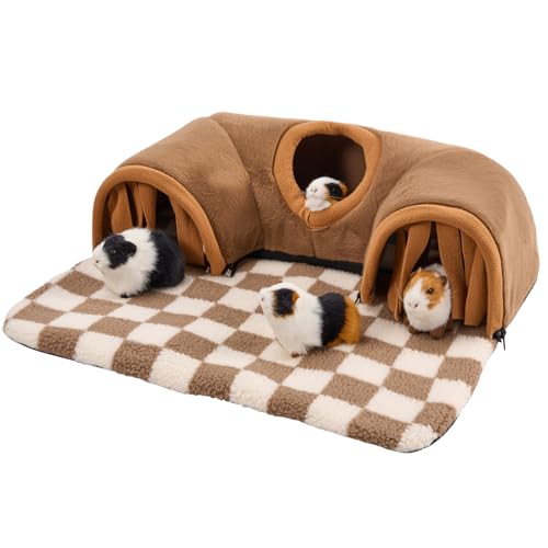 Avont Meerschweinchenbett, Weicher Tunnel mit Schaumstofffüllung, Versteck- und Spielröhre für Kleintiere Zwergkaninchen, Chinchillas, Hamster, Frettchen - Braun von Avont