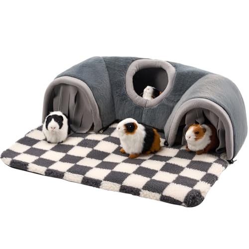 Avont Meerschweinchenbett, Weicher Tunnel mit Schaumstofffüllung, Versteck- und Spielröhre für Kleintiere Zwergkaninchen, Chinchillas, Hamster, Frettchen - Grau von Avont