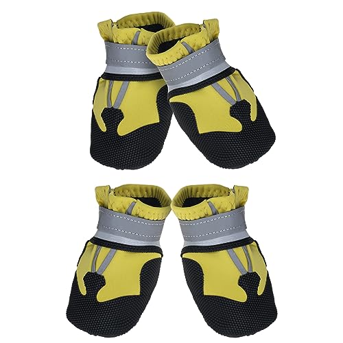 Avvrel Hundestiefel, 4er-Set Hundeschuhe, Hundestiefel mit verstellbaren reflektierenden Riemen und rutschfester Sohle für kleine, mittelgroße und große Hunde (S, Gelb) von Avvrel