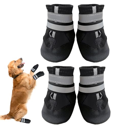 Avvrel Hundeschuhe für verletzte Pfoten, 4 Stück Hundeschuhe mit verstellbaren reflektierenden Riemen und rutschfester Sohle für kleine, mittelgroße und große Hunde (M, Schwarz) von Avvrel