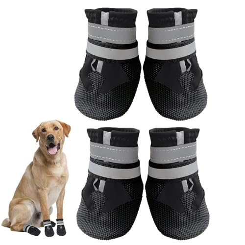 Avvrel Hundestiefel für verletzte Pfoten, 4er Set Hundeschuhe Hund Walkingstiefel mit Verstellbaren reflektierenden Riemen und Anti-Rutsch-Sohle für kleine, mittelgroße und große Hunde (S, Schwarz) von Avvrel