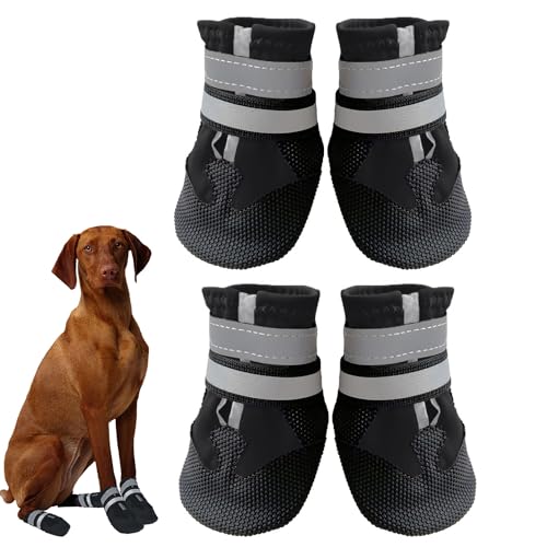 Avvrel Hundeschuhe, Hundeschuhe für verletzte Pfoten, 4er-Set mit verstellbaren reflektierenden Riemen und rutschfester Sohle für kleine, mittelgroße und große Hunde (XL, Schwarz) von Avvrel