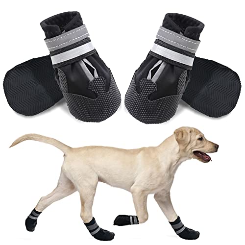 Avvrel Hundestiefel für verletzte Pfoten, 4er Set Hundeschuhe Hund Walking Boots mit Verstellbaren reflektierenden Riemen und Anti-Rutsch-Sohle für kleine, mittelgroße und große Hunde (XXL, Schwarz) von Avvrel