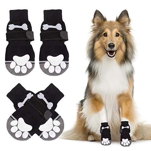 Avvrel Socken für Hunde, Doppelseitige rutschfeste Hundesocken mit verstellbaren Trägern, Pfotenschutz und Traktion Dank Silikon-Gel, für kleine und mittelgroße Hunde (M) von Avvrel