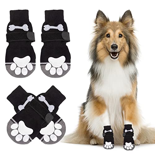 Avvrel Socken für Hunde, Doppelseitige rutschfeste Hundesocken mit verstellbaren Trägern, Pfotenschutz und Traktion Dank Silikon-Gel, für kleine und mittelgroße Hunde (M) von Avvrel