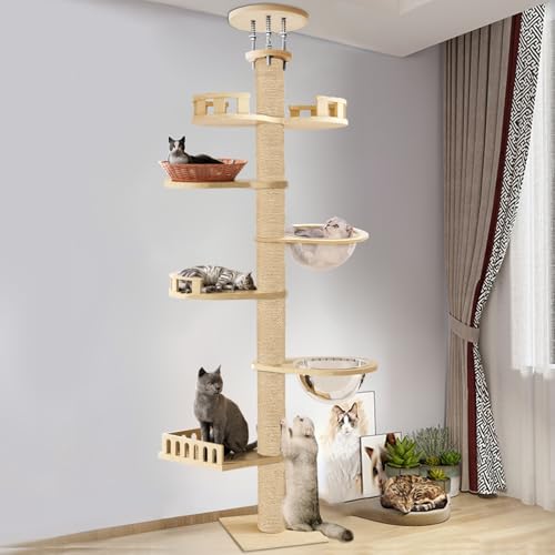 Awjaisca Katzenbaum von Boden bis Decken mithöhe einstellbares Design und 6 -Tier -Hanfkratzer, Katzenbaum mit Stabiler Konstruktion für Innen- und Außengebrauch Holzfarbe Awjaisca Katzenbaum von Boden bis Decken mithöhe einstellbares Design und 6 -Tier -Hanfkratzer, Katzenbaum mit Stabiler Konstruktion für Innen- und Außengebrauch Holzfarbe von Awjaisca
