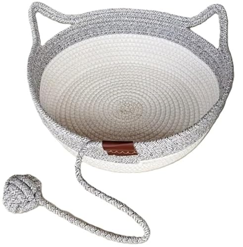 Awlve Tier-Herzen Handgewebtes Baumwollseil-Katzenbett Tier Herzen Katzenbett Stilvolles, Langlebigkeit und Waschbar Katzenkorb Faltbares mit Spielball für anspruchsvolle Katzen (Grau,M) von Awlve