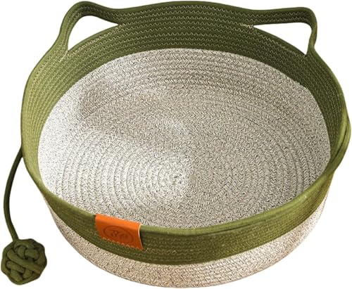 Awlve Tier-Herzen Handgewebtes Baumwollseil-Katzenbett Tier Herzen Katzenbett Stilvolles, Langlebigkeit und Waschbar Katzenkorb Faltbares mit Spielball für anspruchsvolle Katzen (Grün,S) von Awlve