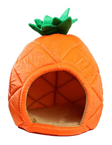 Awning Cranks Hundebett Dog House Faltbare Haustier-Bett-Kennel Kreative Ananas-Frucht-Form Baumwolle Warm Weiche Welpen Kennel TJWY Shop (Color : Orange, Size : L) von Awning Cranks