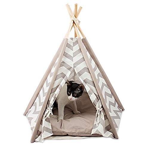 Awning Cranks Hundebett Haustier-Zelt-Katze Teepee Camping-Zelt-Streifen-Art-bewegliches Hundehaus Schlafenbett Faltzelte Bettes for Kleine Hunde/Katzen (mit Kissen) TJWY Shop (Color : Gray) von Awning Cranks