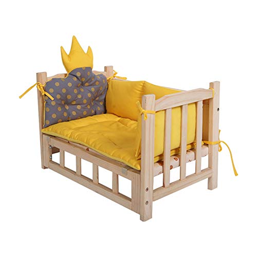 Awning Cranks Hundebett Hundebett Bequeme Holz Pet Sofa Crown Shaped Kissen Abnehmbare Dog House Four Seasons Universal-Haustier-Nest for Innen TJWY Shop (Color : Yellow 1, Size : XL) von Awning Cranks