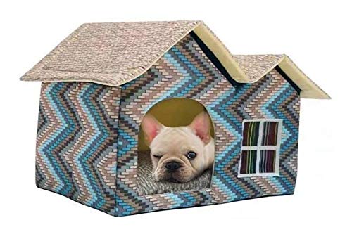 Awning Cranks Hundebett Pet Dog House Kennel Double Top Nest Soft Cat-Bett Winter-Warming-Nest Cozy Travel House TJWY Shop (Color : Blue, Size : M) von Awning Cranks