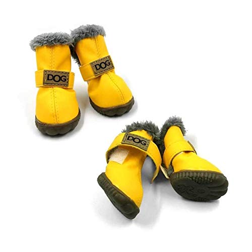 AxBALL 4 PC/Set Art und Weise Hunde Winter Schnee Stiefel Leder Hundeschuhe for wasserdichte Anti-Rutsch-Haustier-Schuhe for kleine Hunde - 5 Größen (Color : Yellow, Size : 3) von AxBALL