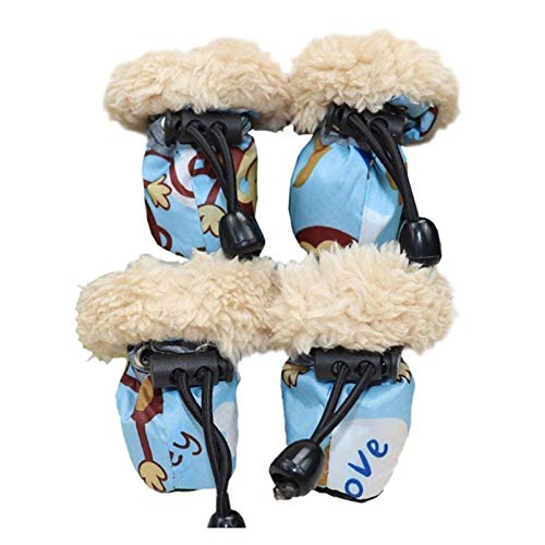 AxBALL 4 Stück Hundewinter-Regen-Stiefel Abdeckung Wolle Futter Cartoon Wasserdicht Padded Anti-Rutsch-weichen Hunde warme Schuhe (Color : Blue, Size : X-Large) von AxBALL