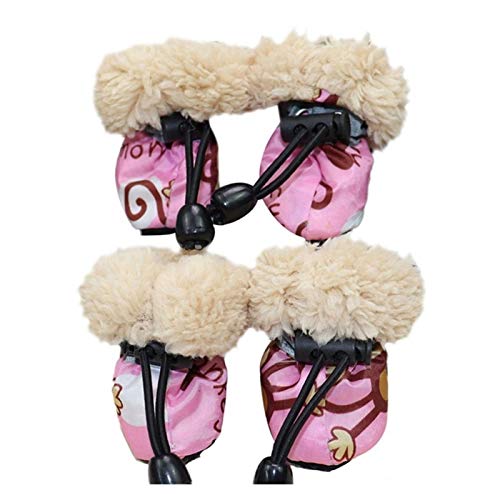 AxBALL 4 Stück Hundewinter-Regen-Stiefel Abdeckung Wolle Futter Cartoon Wasserdicht Padded Anti-Rutsch-weichen Hunde warme Schuhe (Color : Pink, Size : Medium) von AxBALL