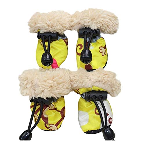AxBALL 4 Stück Hundewinter-Regen-Stiefel Abdeckung Wolle Futter Cartoon Wasserdicht Padded Anti-Rutsch-weichen Hunde warme Schuhe (Color : Yellow, Size : Large) von AxBALL