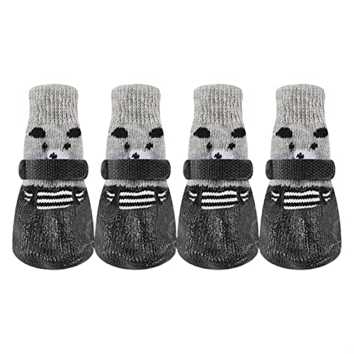 AxBALL 4Pcs Dog Socks Pet Dog Cat Boots Shoes Adjustable Waterproof Anti-Slip Dog Shoes Dog Paw for Small and Medium Dogs (Color : Black, Size : Medium) von AxBALL