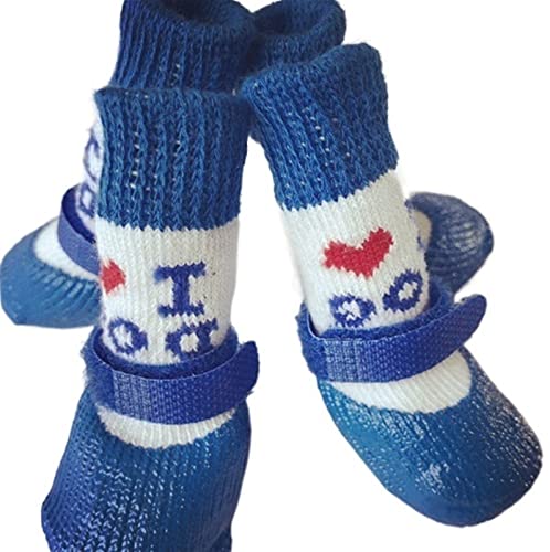 AxBALL 4Pcs Dog Socks Pet Dog Cat Boots Shoes Adjustable Waterproof Anti-Slip Dog Shoes Dog Paw for Small and Medium Dogs (Color : Blue Heart, Size : Medium) von AxBALL
