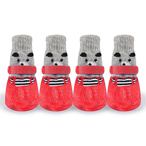 AxBALL 4Pcs Dog Socks Pet Dog Cat Boots Shoes Adjustable Waterproof Anti-Slip Dog Shoes Dog Paw for Small and Medium Dogs (Color : Red, Size : Small) von AxBALL
